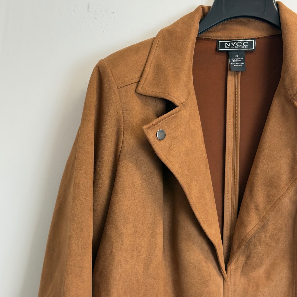 NYCC New York Clothing Co Faux Suede Open Front Jacket Camel Brown Womens 1X - Picture 4 of 7